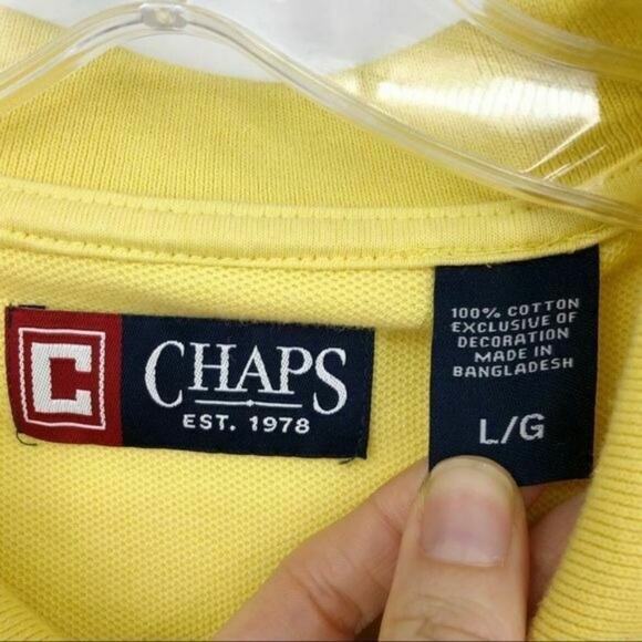 Chaps Men's Polo Shirt Yellow Size L 100% Cotton Short Sleeve 1/4 Button Top - Picture 6 of 6